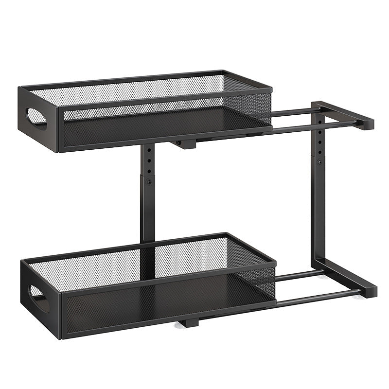 Pull-out Double-layer Lath Drawer Kitchen Cabinet Spice Jar Pull-out Basket Retractable Storage Rack